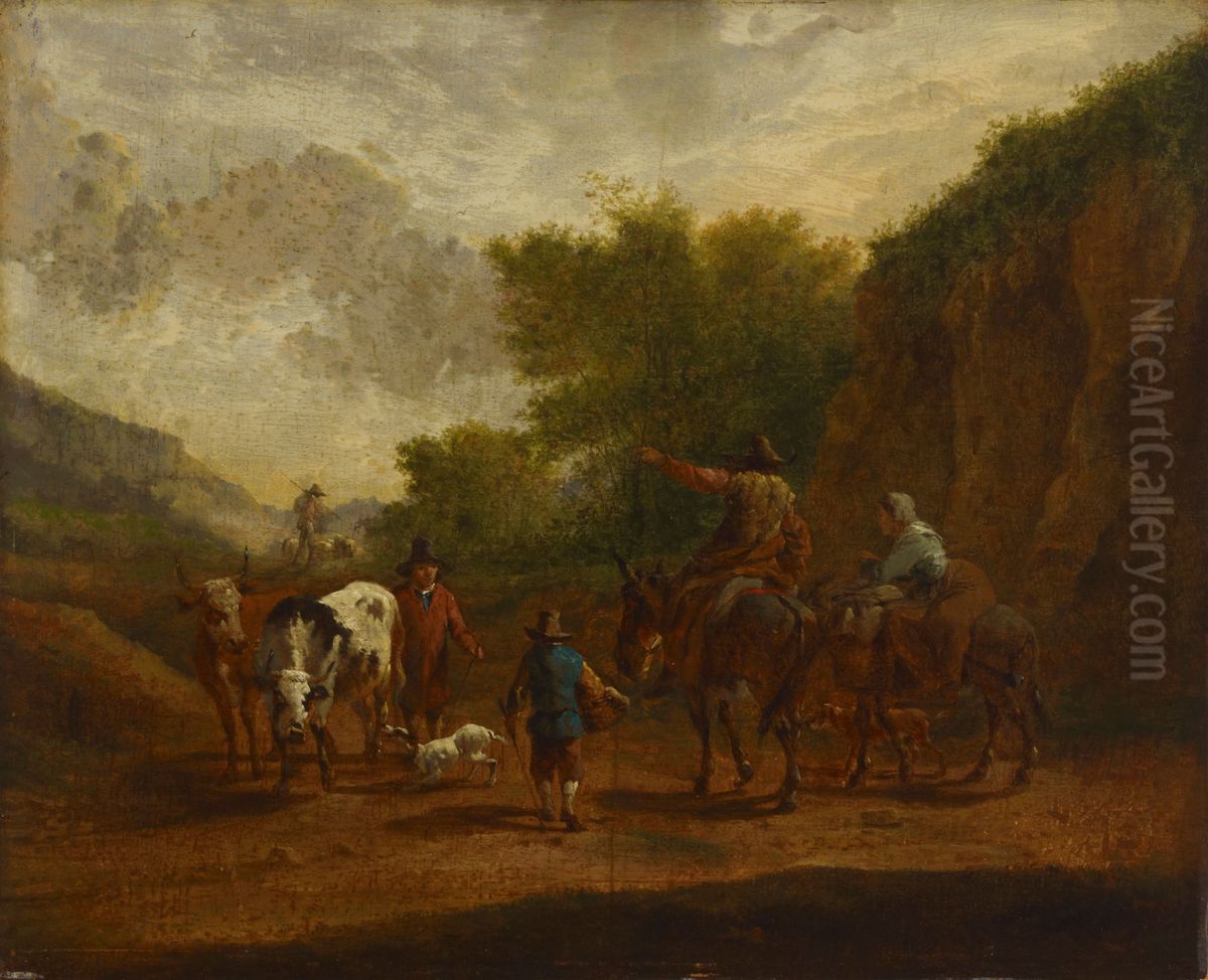 Peasants on the road Oil Painting by Nicolaes Pieterszoon Berchem