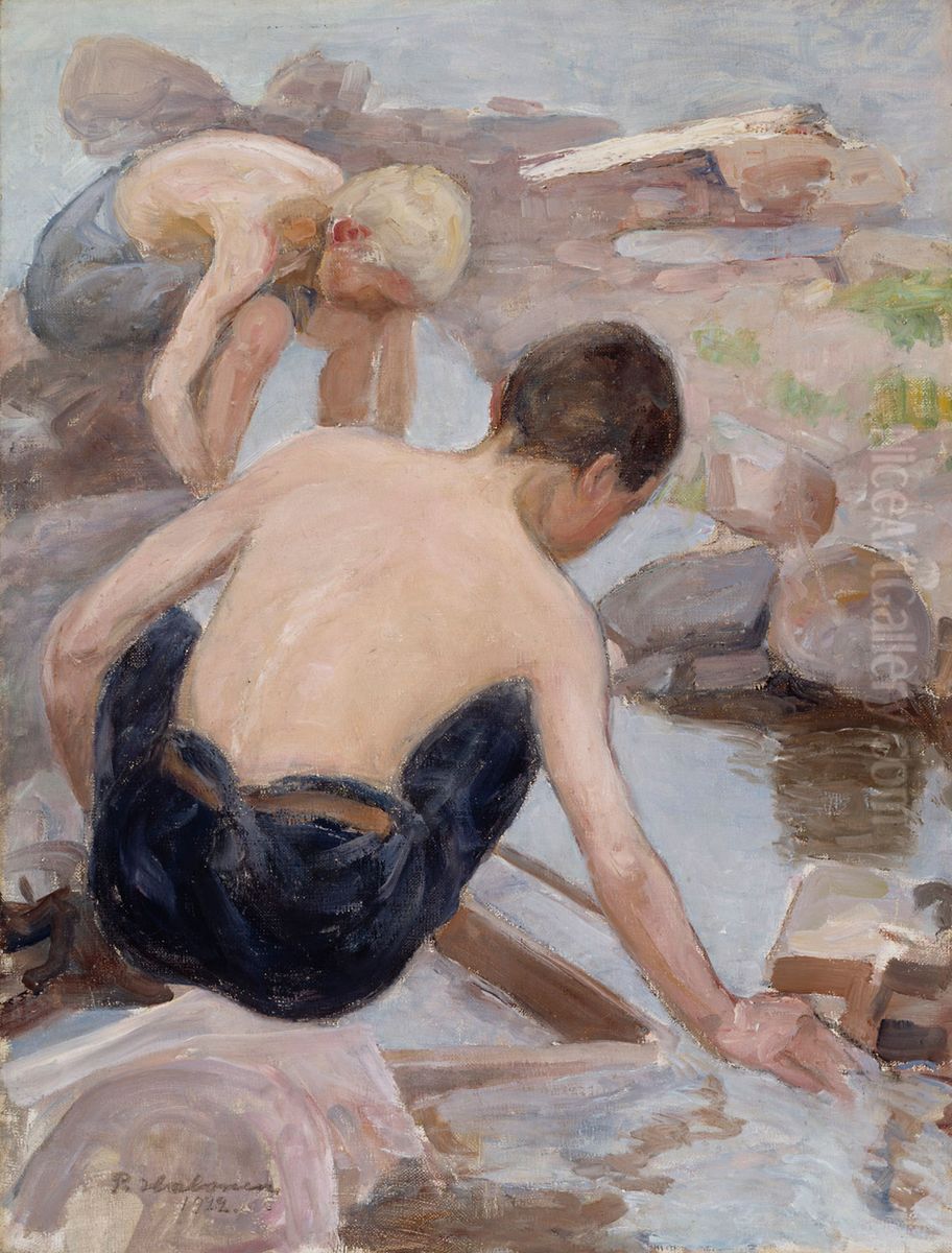 Two Boys on the Shore Oil Painting by Pekka Halonen