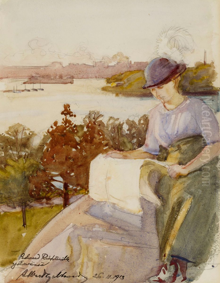 Lasande kvinna Oil Painting by Albert Gebhard