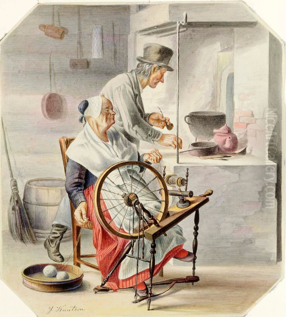 Kehraava eukko Oil Painting by Johan Knutson