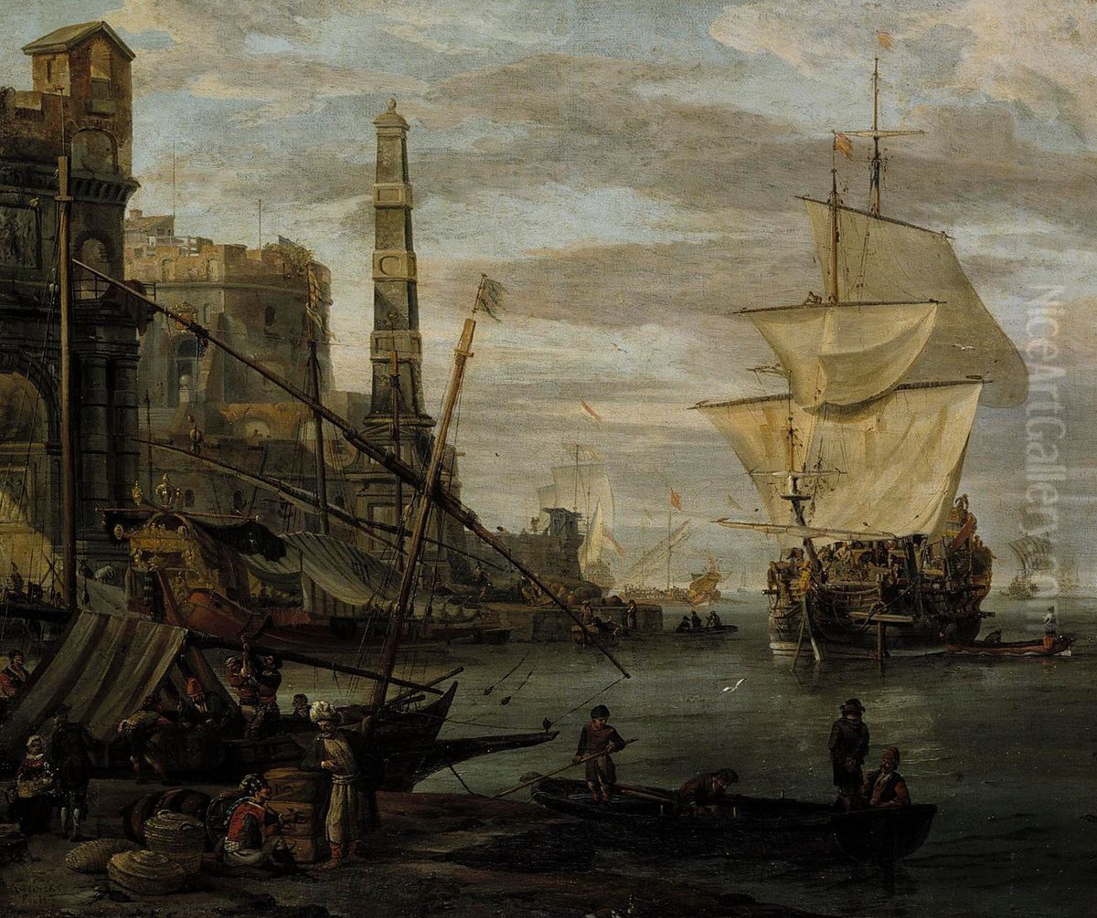 Harbour scene Oil Painting by Abraham Storck