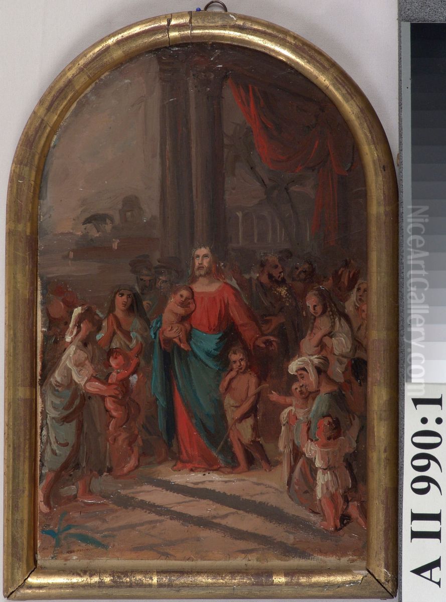 Antakaa lasten tulla minun tykoni, luonnos Nikolain kirkkoon tilattua, mutta Helsingin vanhaan kirkkoon sijoitettua alttaritaulua varten Oil Painting by Robert Wilhelm Ekman