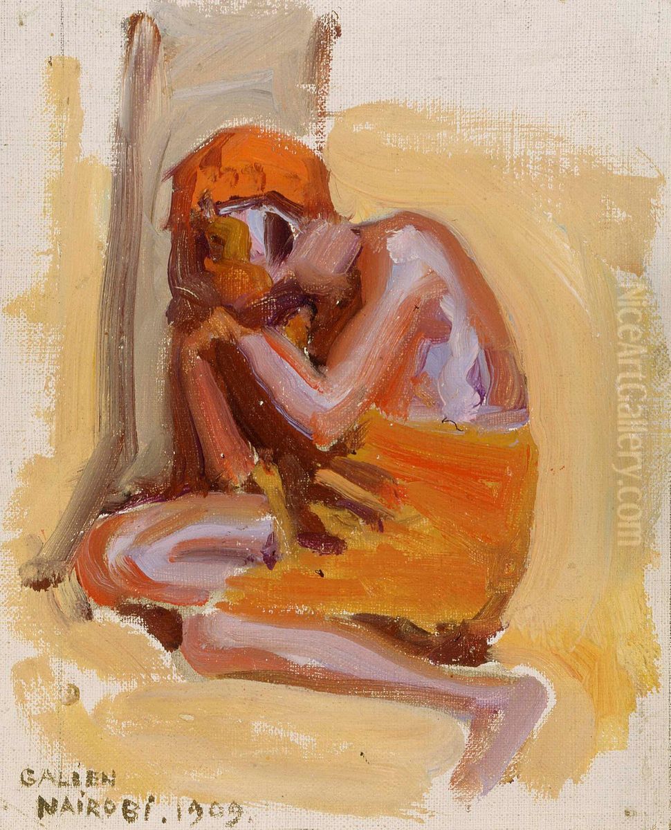 En afrikan vid tradstam Oil Painting by Akseli Valdemar Gallen-Kallela