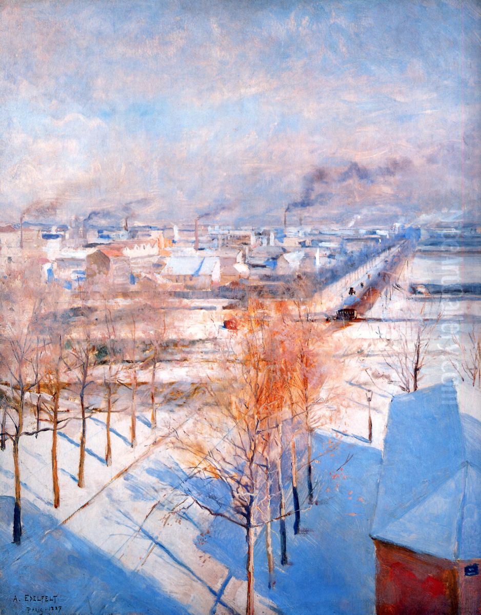 Paris in the Snow Oil Painting by Albert Edelfelt