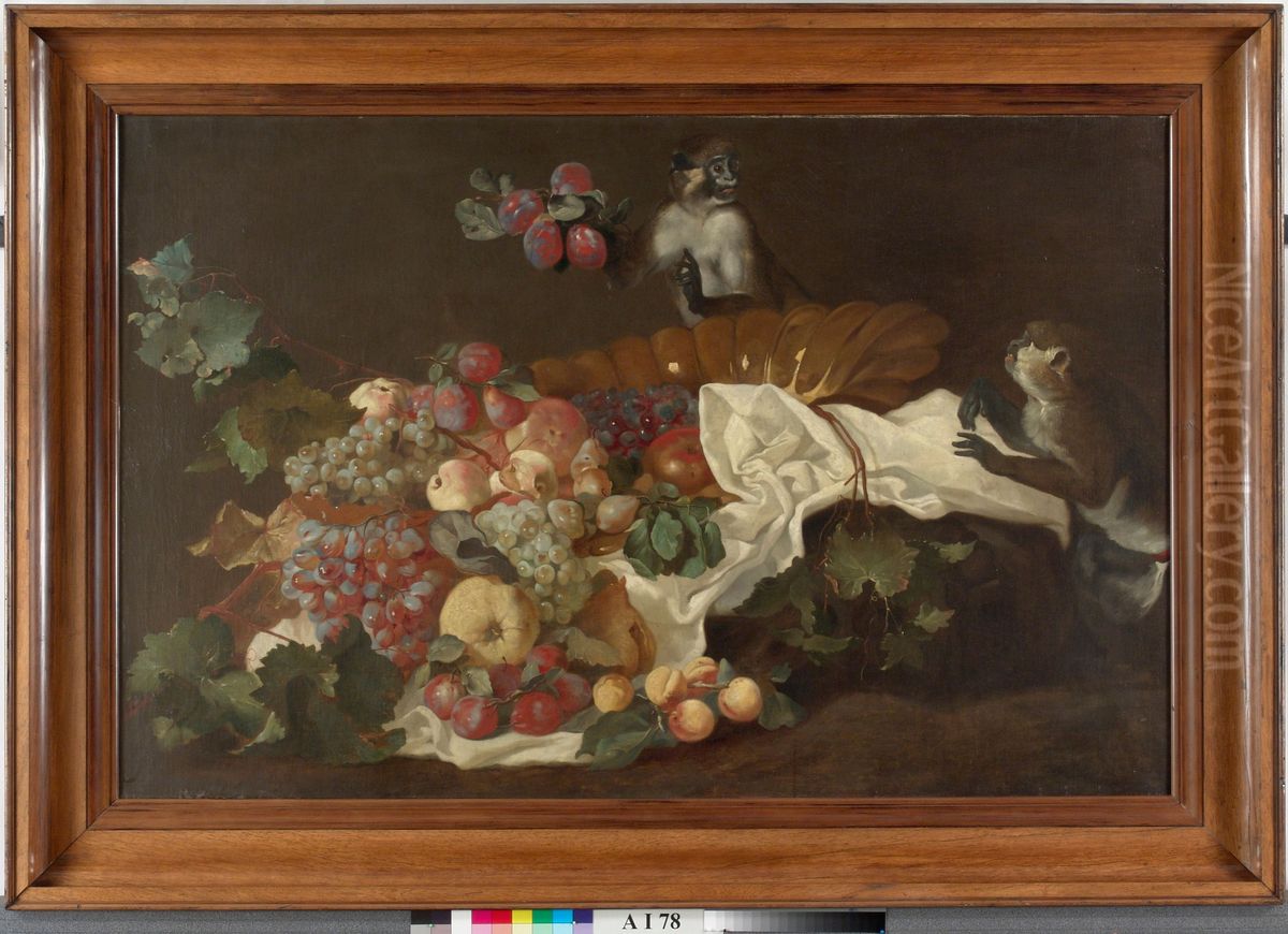 Hedelmia ja apinoita, kopio Jan Fytin mukaan Oil Painting by Wladimir Swertschkoff