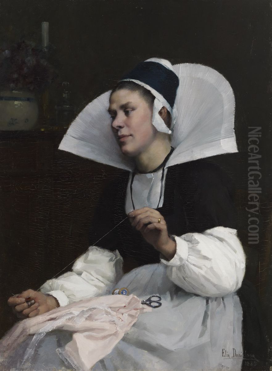 Young mother (Girl from Brittany) Oil Painting by Elin Danielson-Gambogi