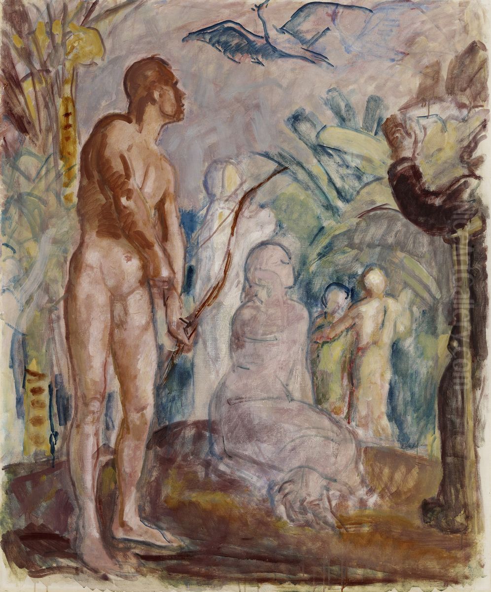 Paratiisilintu, luonnos Oil Painting by Magnus Enckell