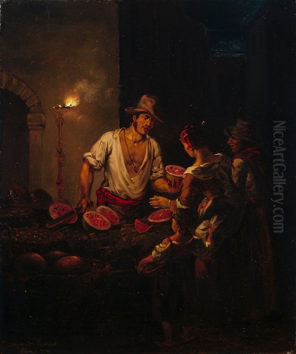Italialainen vesimelonikauppias Oil Painting by Aleksander Laureus