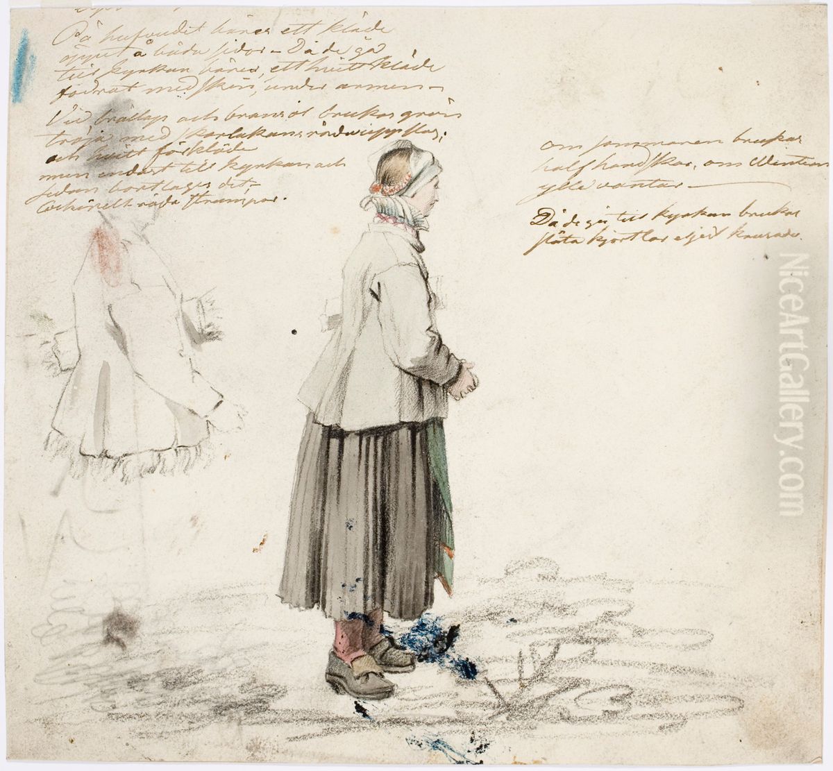 Seisova taalalaisnainen sivulta Oil Painting by Robert Wilhelm Ekman