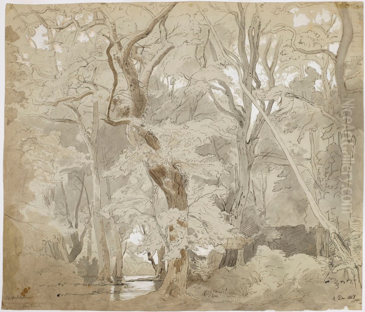 Grove Landscape, Copy after Schirmer Oil Painting by Oscar Kleineh