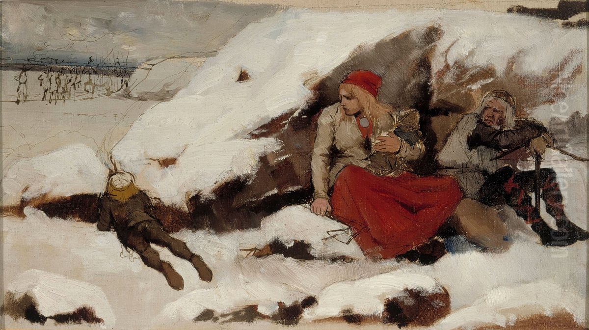 Study for Burned Village Oil Painting by Albert Edelfelt