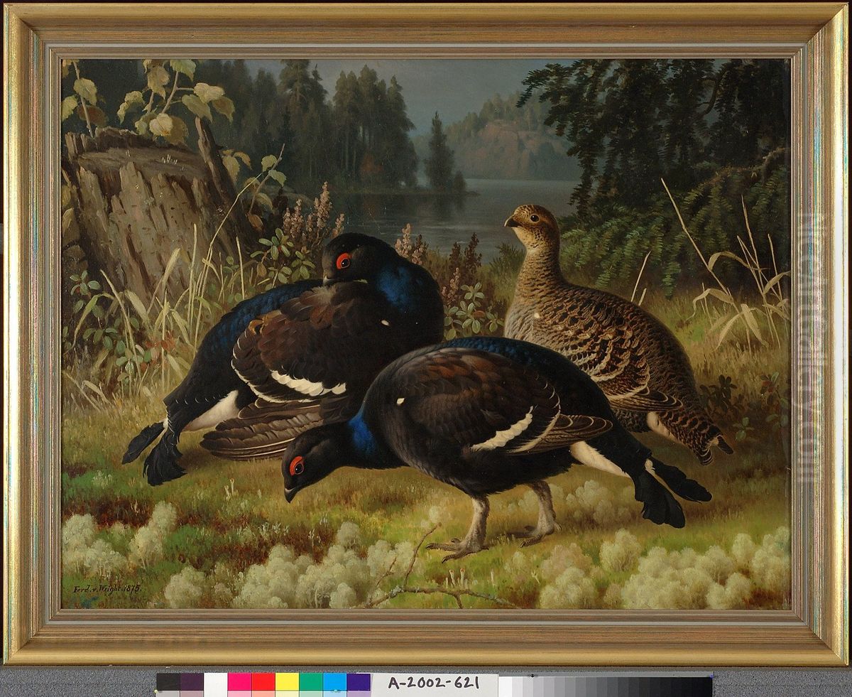 Black Grouse, Two Cocks and a Hen Oil Painting by Ferdinand von Wright