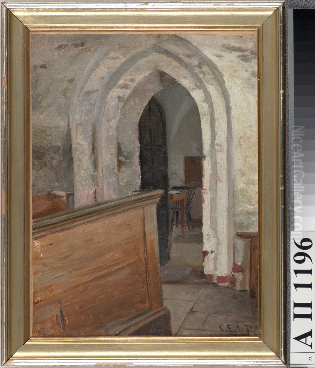 Sisakuva Finstromin kirkosta, ovi sakaristoon Oil Painting by Karl Jansson