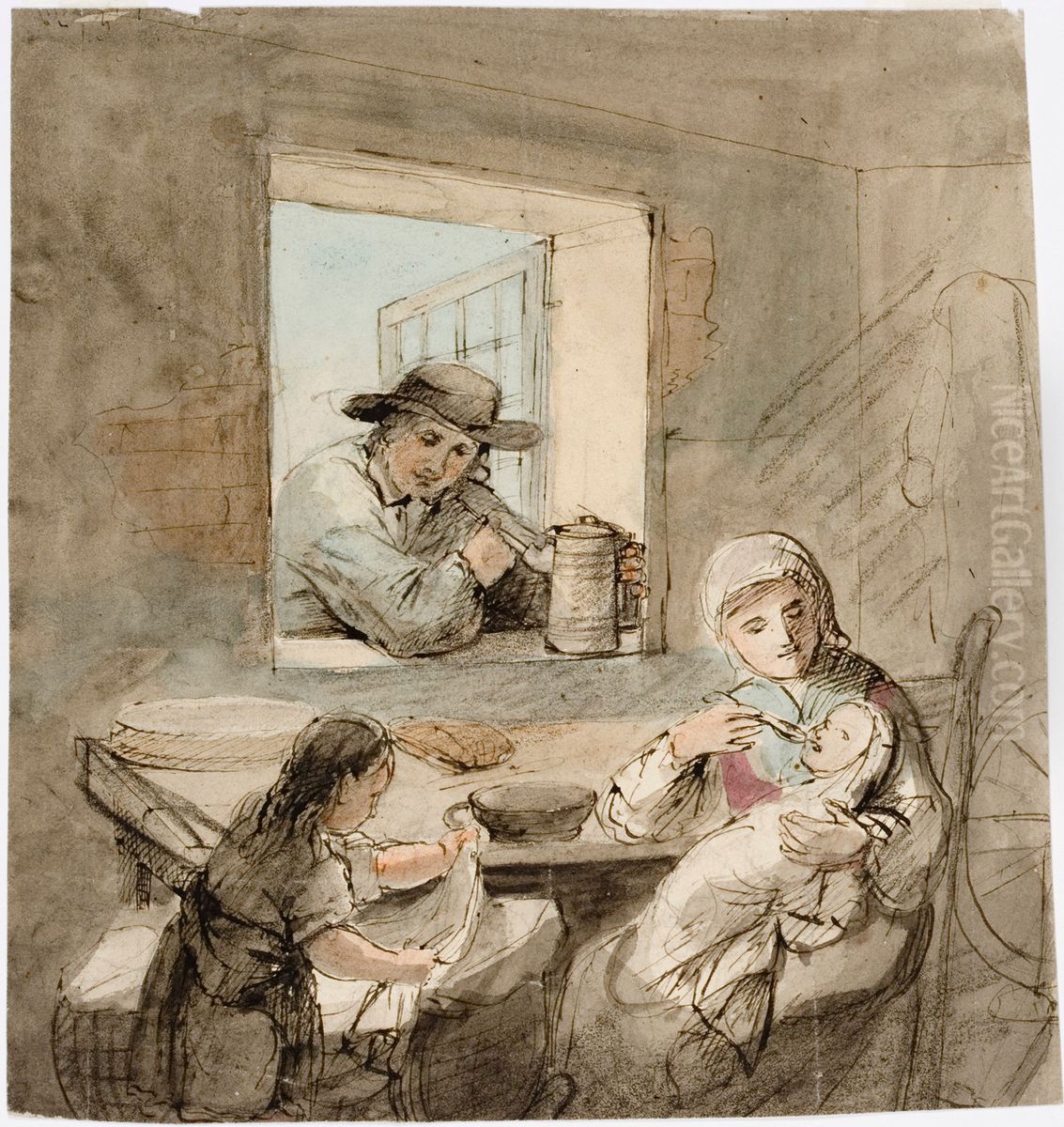 Interioori... Oil Painting by Robert Wilhelm Ekman