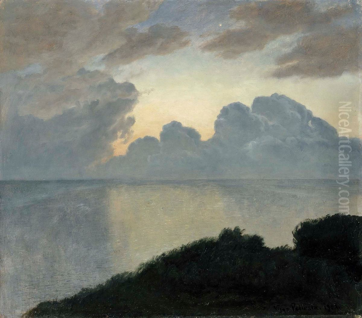 Summer night by the sea, Tisvilde Oil Painting by Viggo Christian Frederik Vilhelm Pedersen