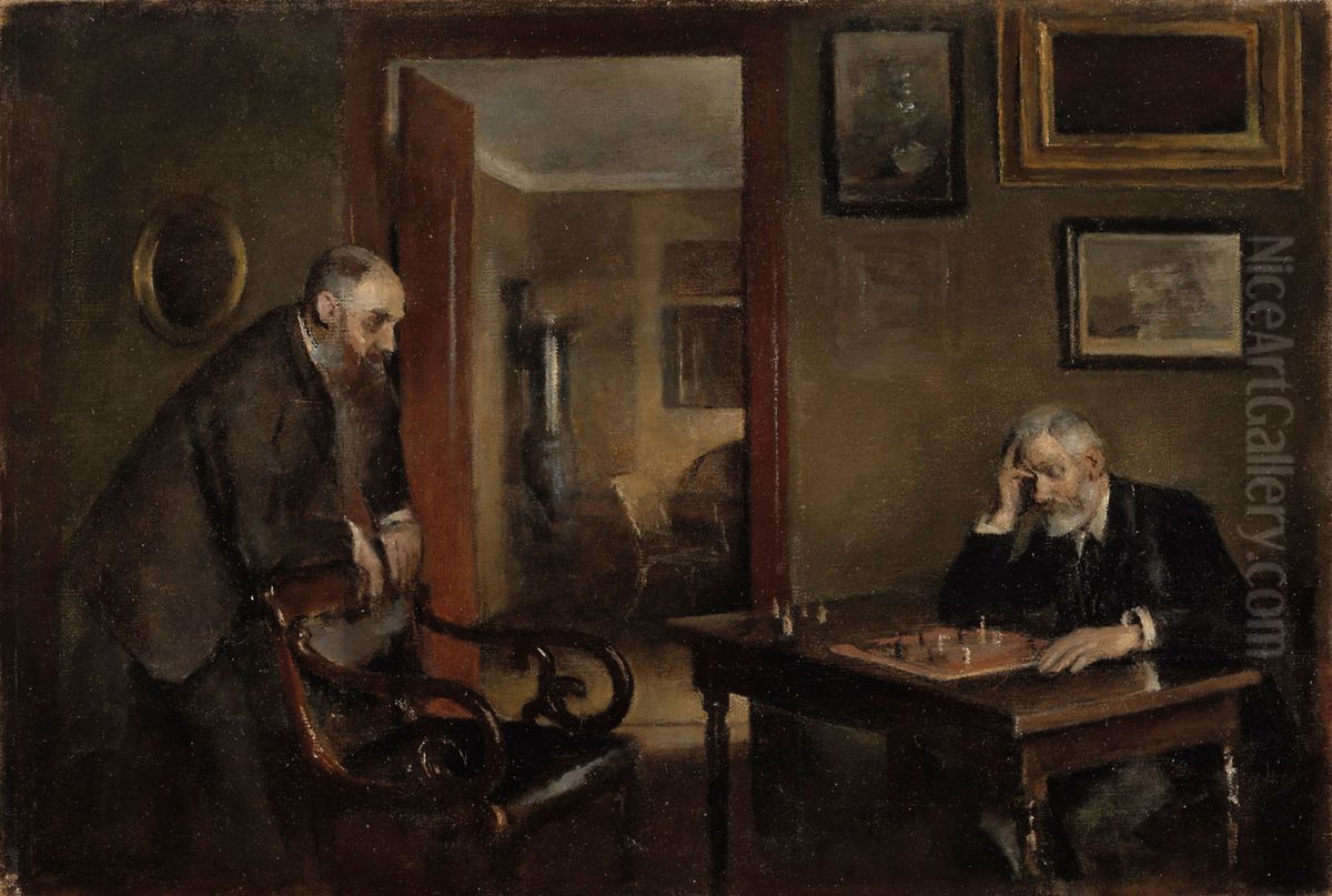 Shakinpelaajat Oil Painting by Peter Alfred Schou