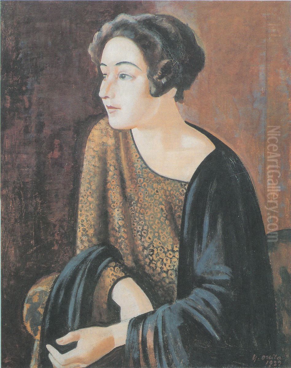 Portratt av Elina Vaara ; Portratt av skalden Elina Vaara Oil Painting by Yrjo Ollila