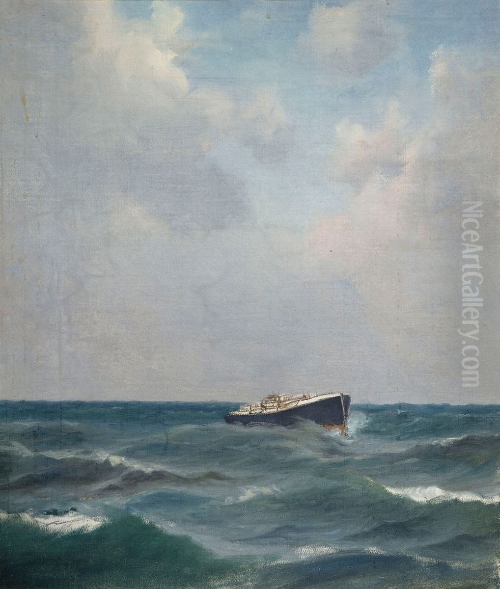 Laiva merella, harjoitelma Oil Painting by Oscar Kleineh