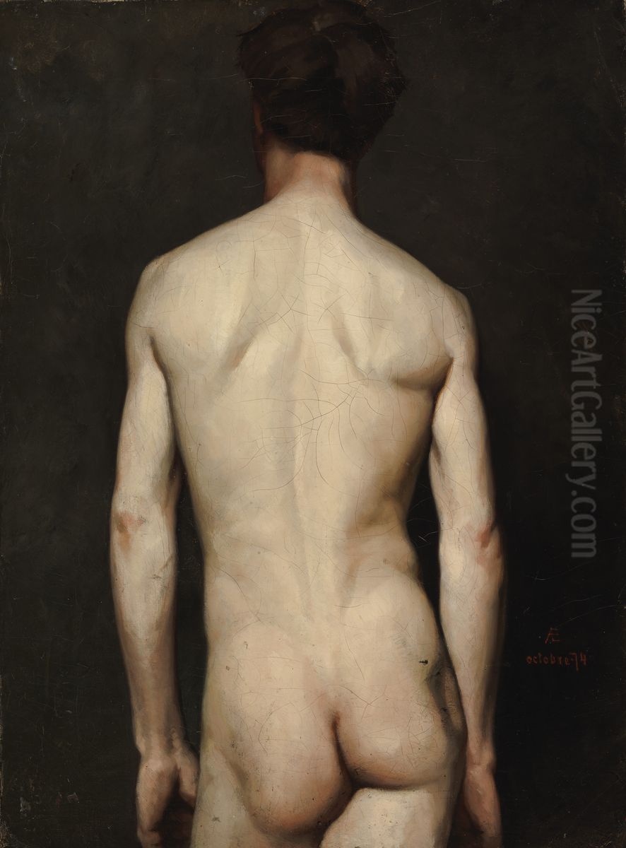 Male Model, academy study Oil Painting by Albert Edelfelt