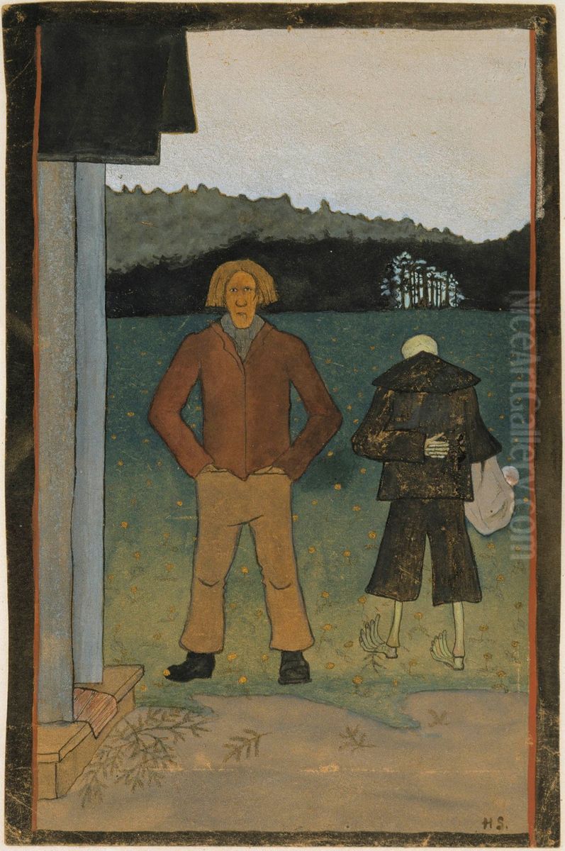 Death and the Peasant Oil Painting by Hugo Simberg