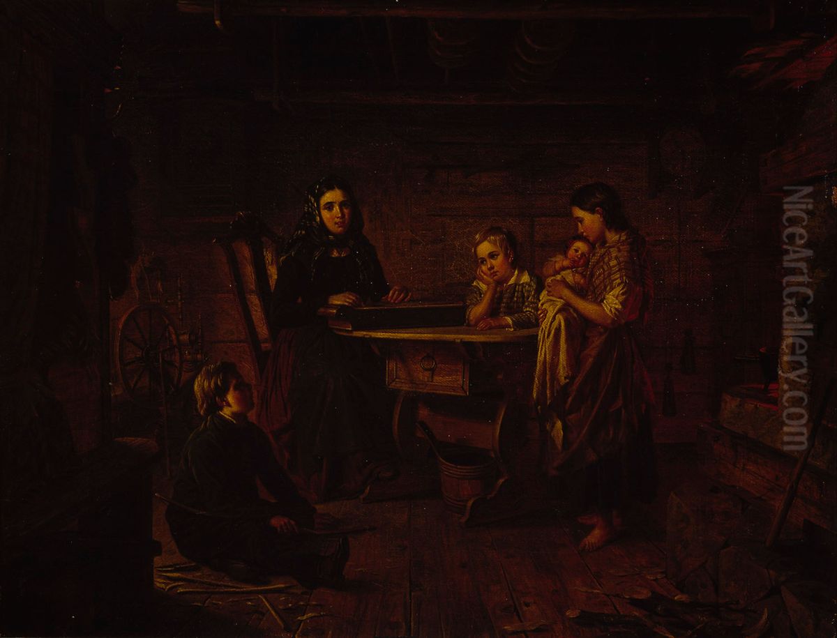 Kreeta Haapasalo Playing the Kantele Oil Painting by Robert Wilhelm Ekman