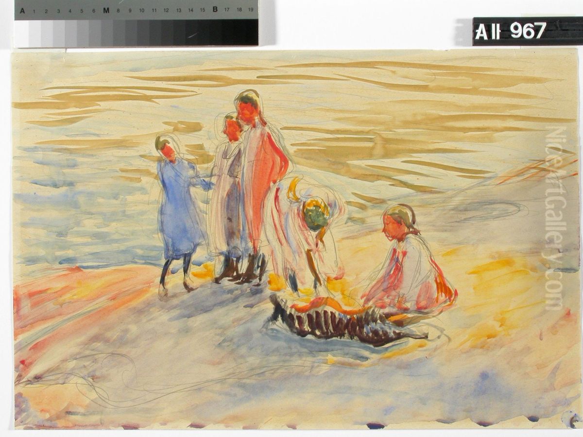 Tyttoja rannalla Oil Painting by Magnus Enckell