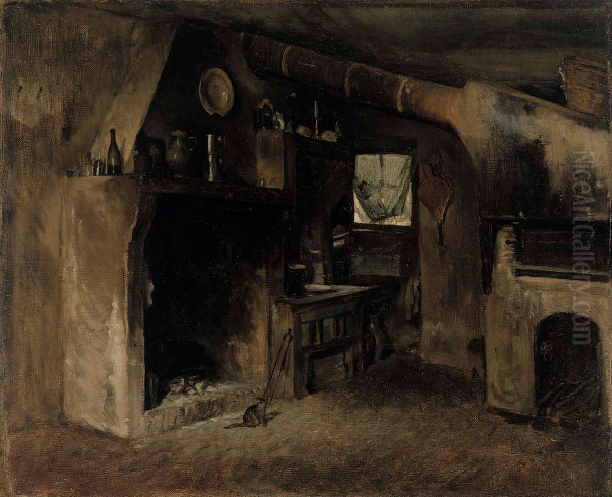 Sisakuva ranskalaisesta maalaistalosta Oil Painting by Adolf von Becker