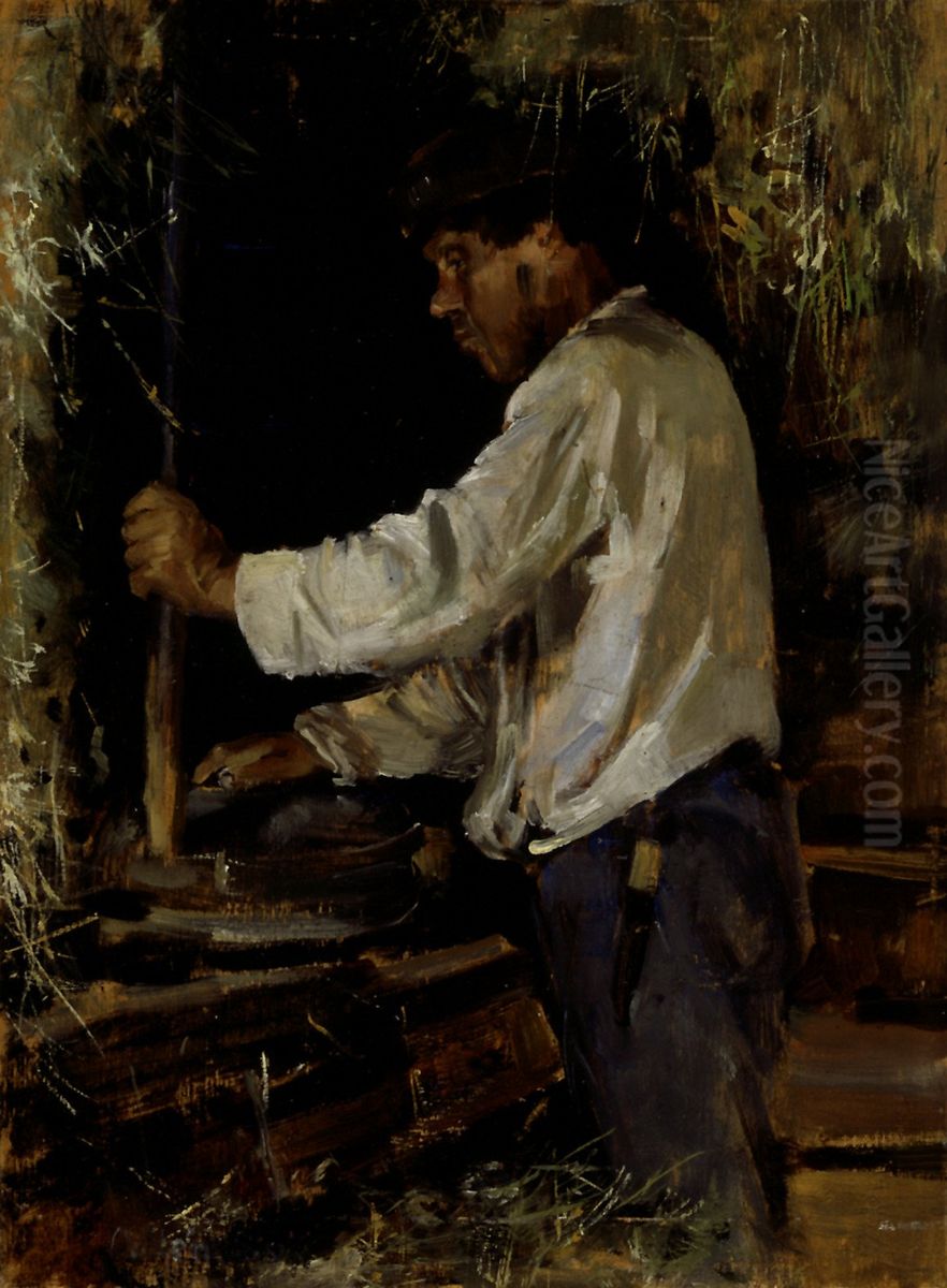 Milling by Hand Oil Painting by Akseli Valdemar Gallen-Kallela