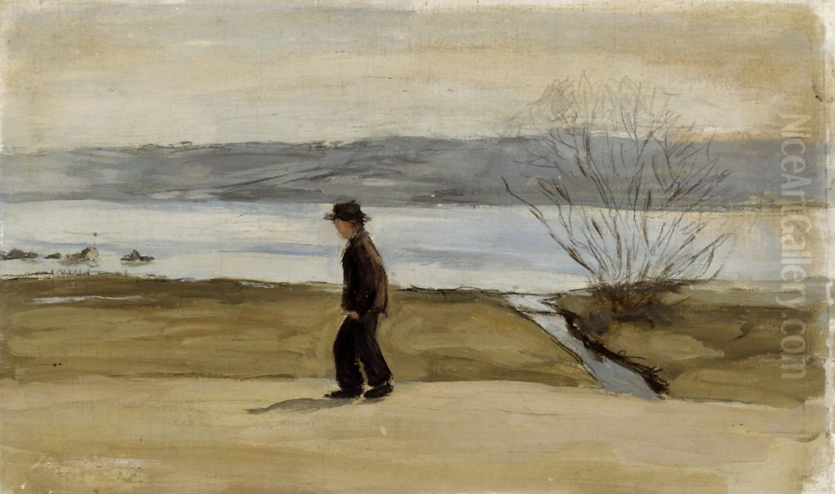 Haavoittunut enkeli, maisemaluonnos Oil Painting by Hugo Simberg