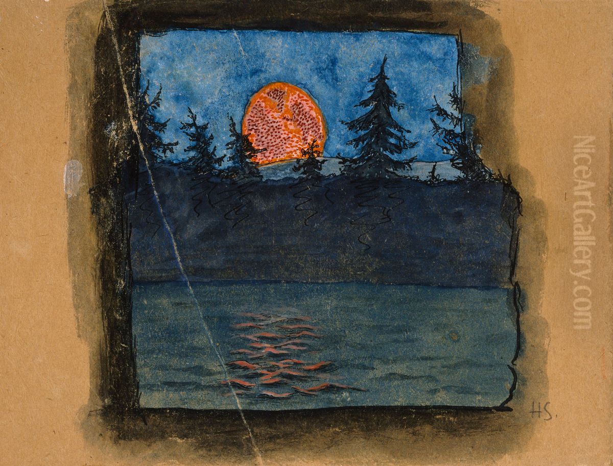 The Moon is Rising Oil Painting by Hugo Simberg