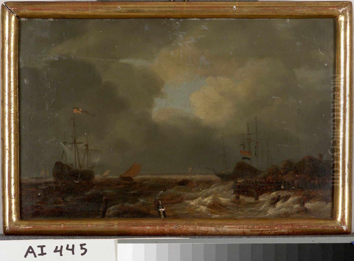 Hollantilainen satama, kopio Jacob van Ruisdaelin mukaan Oil Painting by Nils Blommer