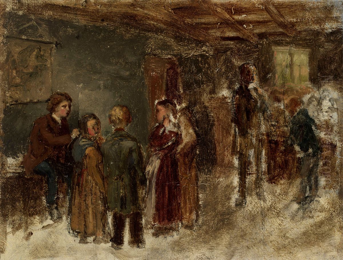 Sisakuva koulusta, luonnos Oil Painting by Karl Jansson