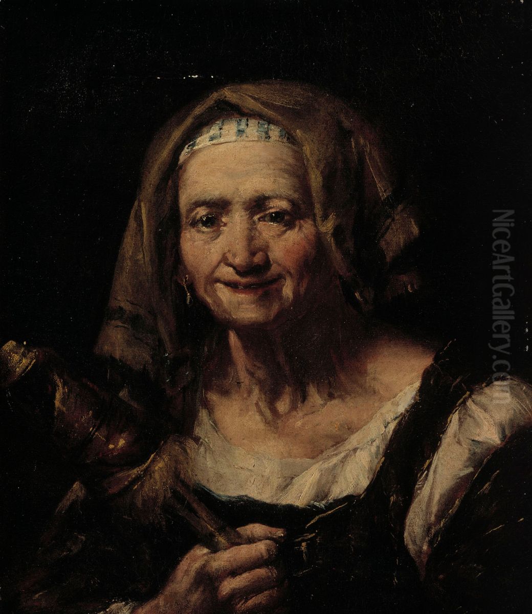 An old woman with a distaff Oil Painting by Giuseppe Nogari