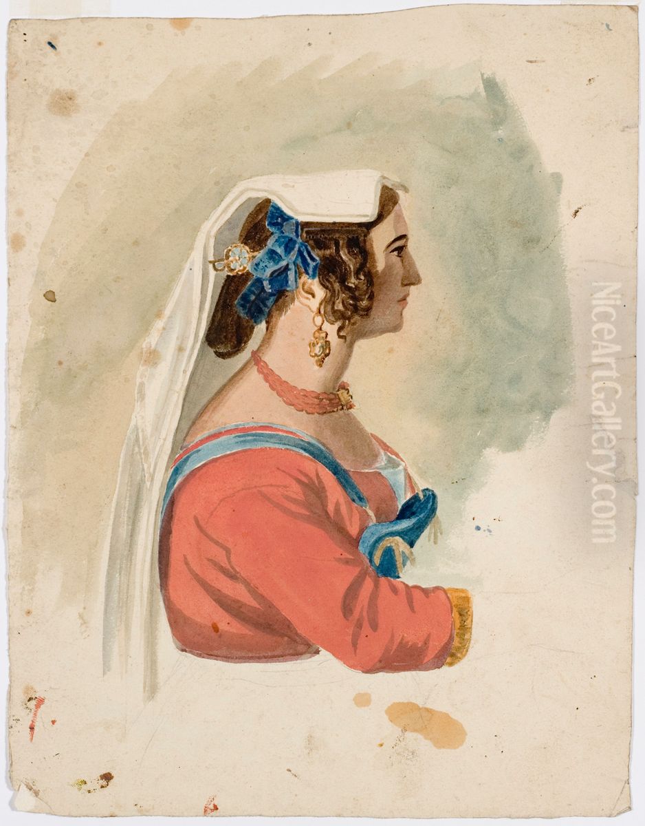 Huivipaisen naisen rintakuva, profiili Oil Painting by Robert Wilhelm Ekman