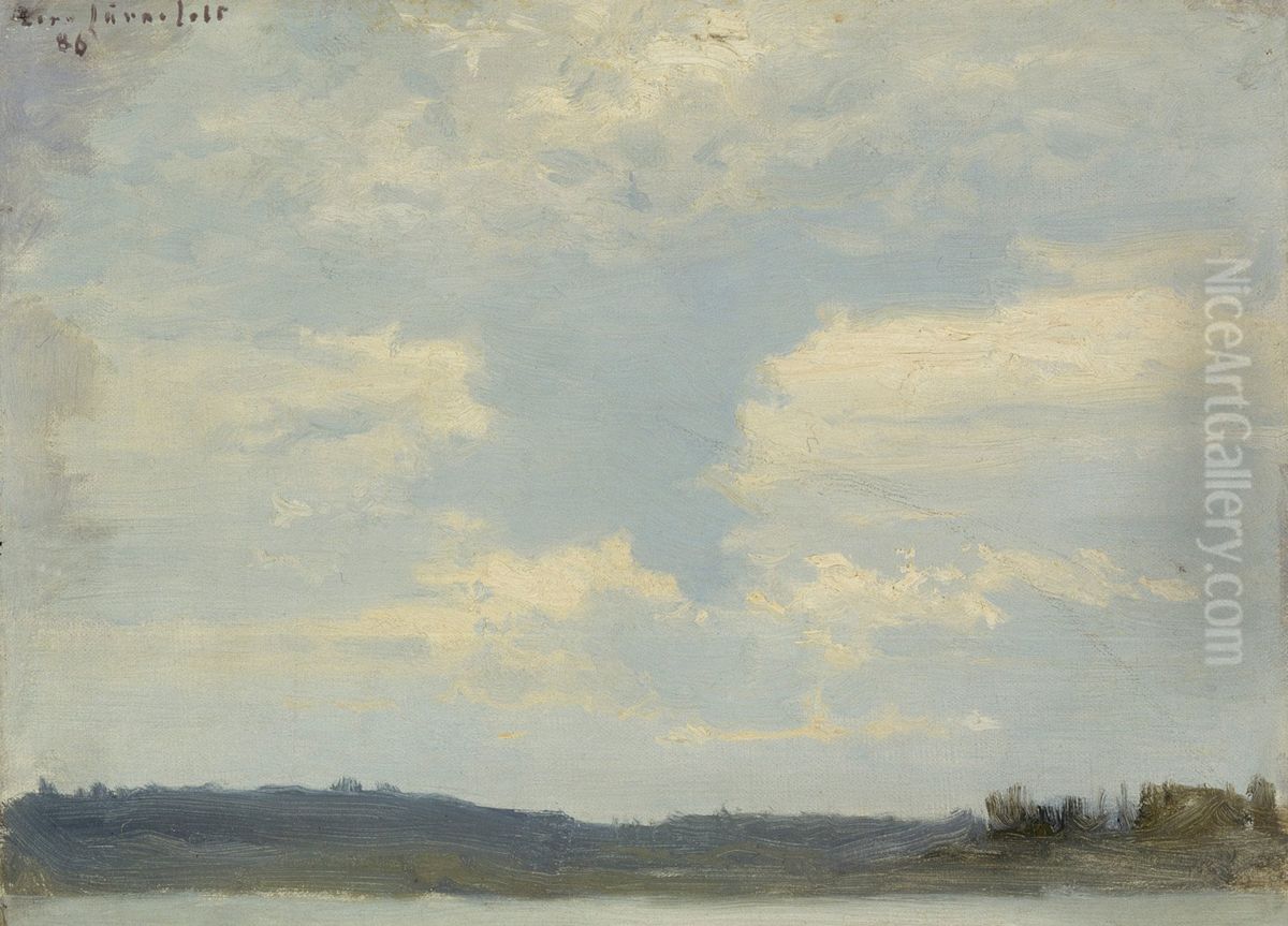 Insjolandskap med molnholjd himmel Oil Painting by Eero Jarnefelt