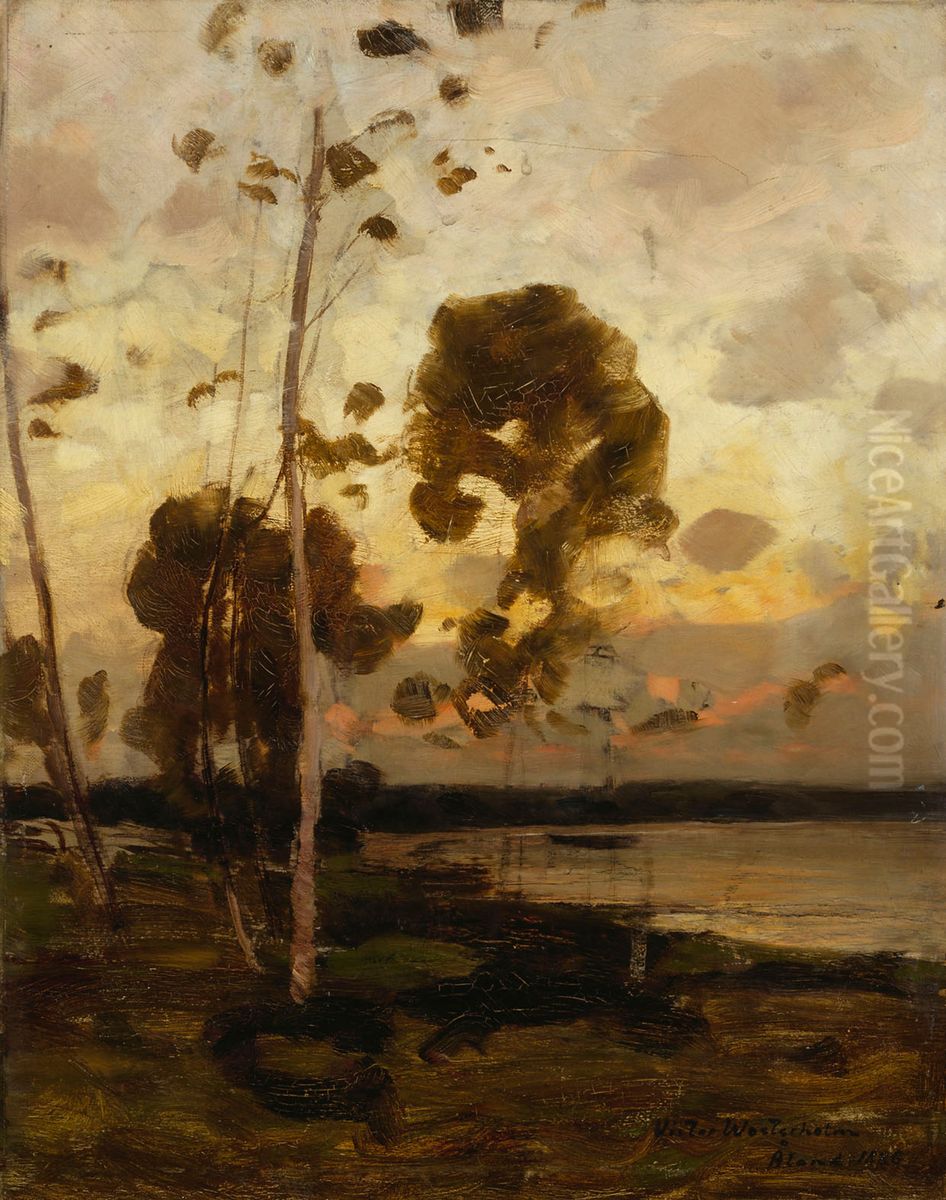 After the Sunset, Landscape from Aland Oil Painting by Victor Westerholm