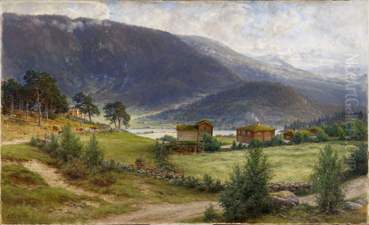 Norwegian Landscape Oil Painting by Berndt Lindholm