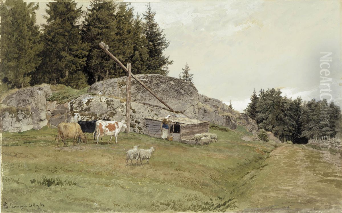 Landscape from Sandefjord Oil Painting by Hans Gude