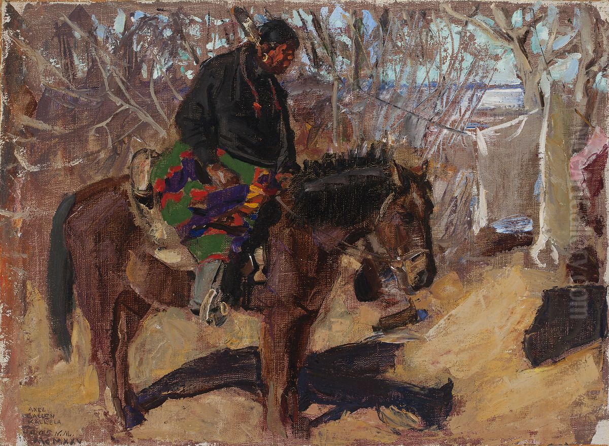 Indian on Horseback Oil Painting by Akseli Valdemar Gallen-Kallela