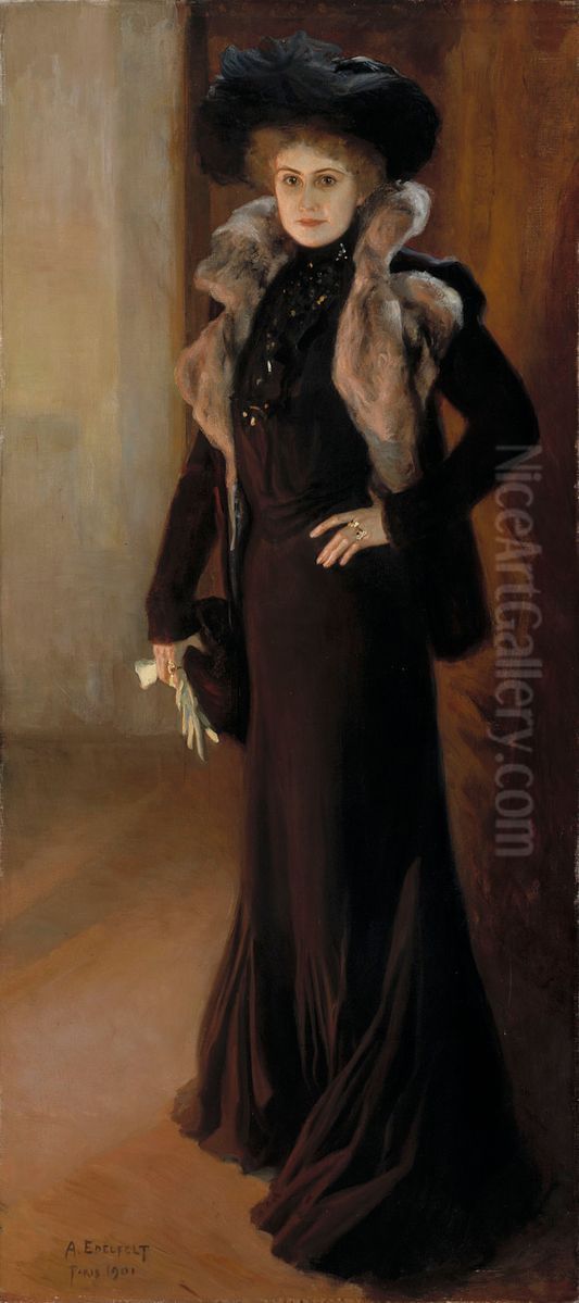 Laulajatar Aino Ackten muotokuva Oil Painting by Albert Edelfelt