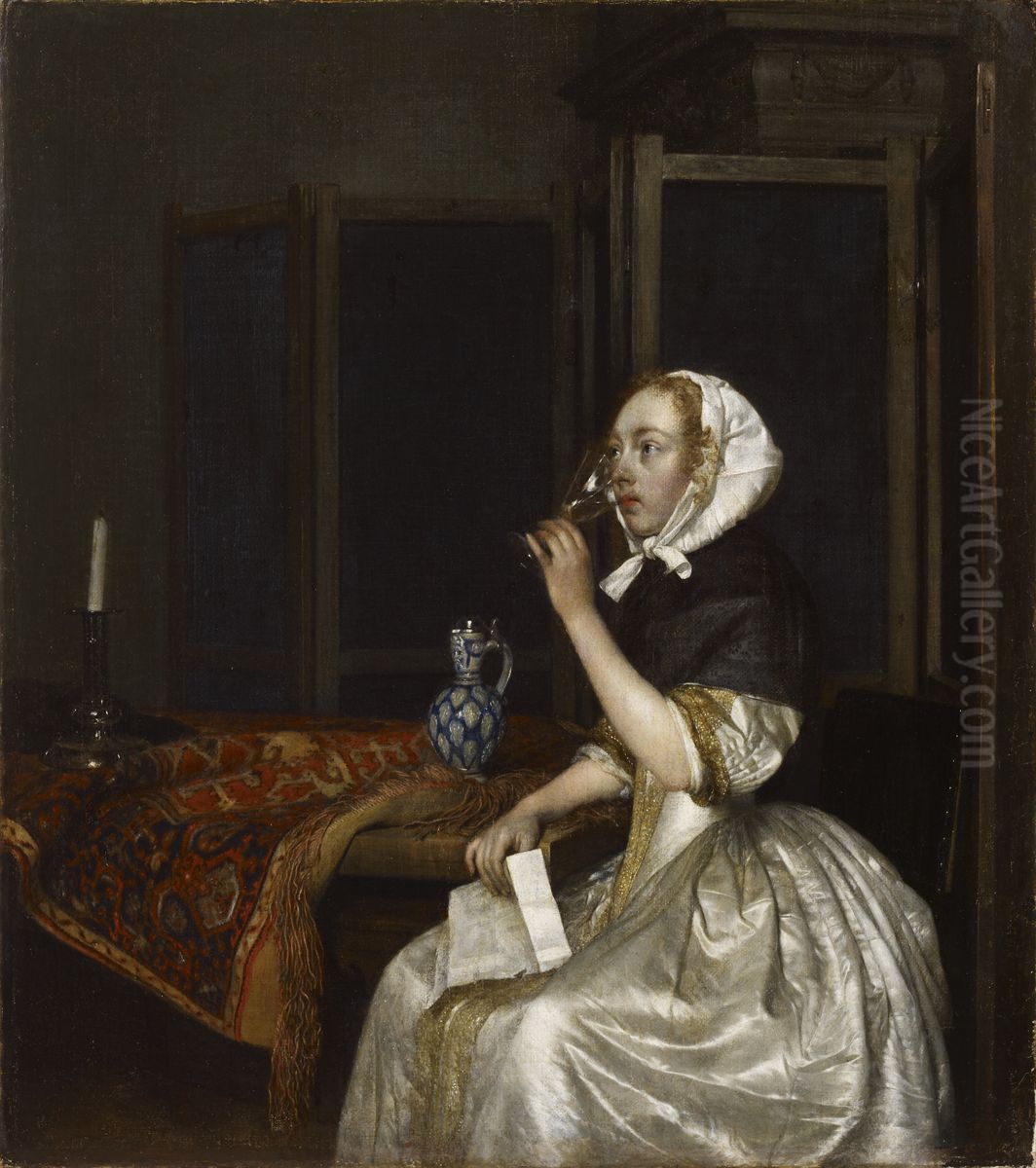 Vindrickande kvinna Oil Painting by Gerard Ter Borch