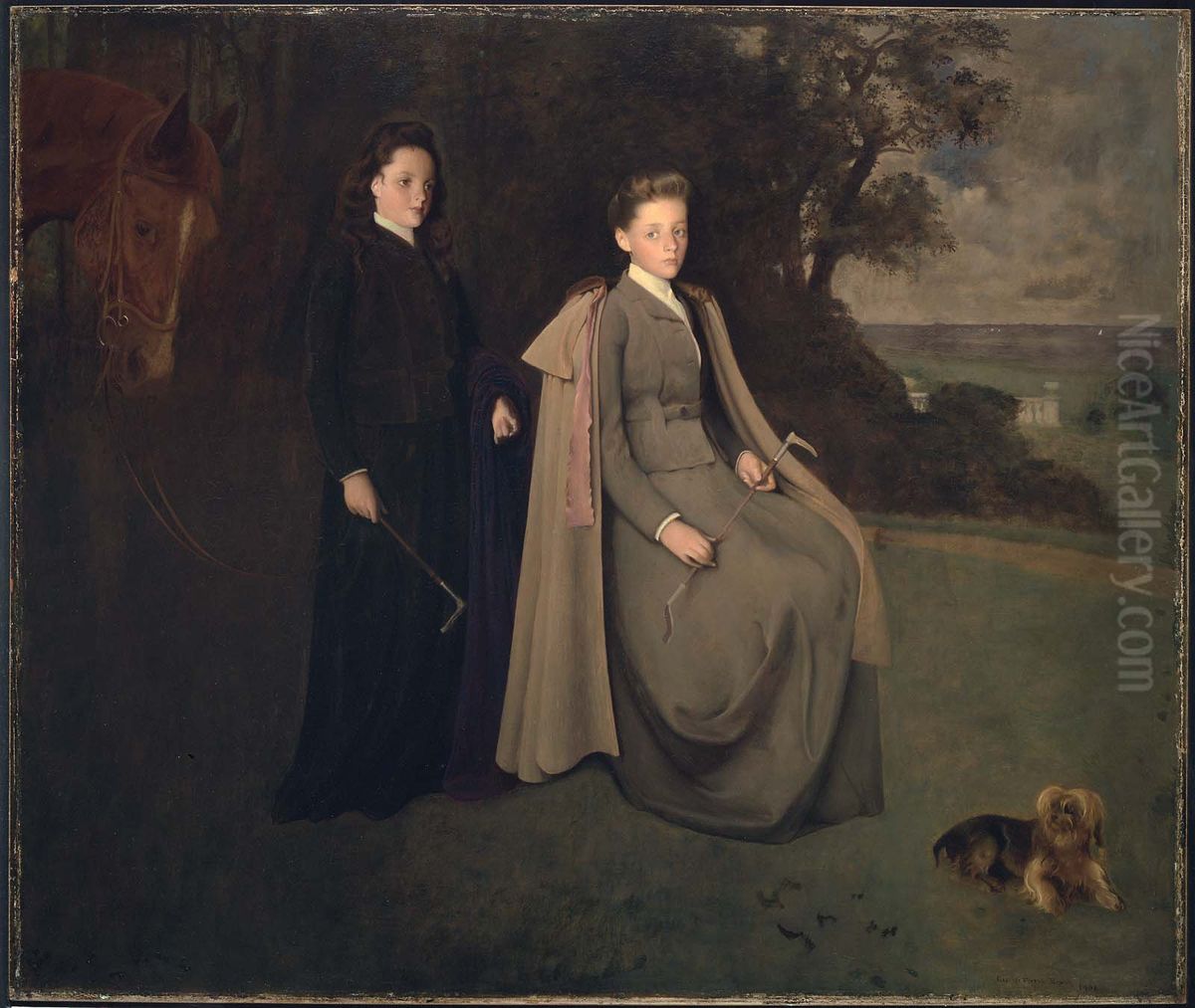 The Thomas Sisters (Margaret Thomas Gardiner and Helen Thomas Warren) Oil Painting by George de Forest Brush