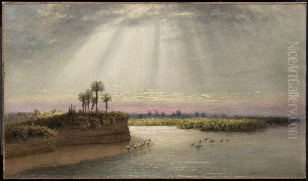 White Pelicans in Florida Oil Painting by George Harvey