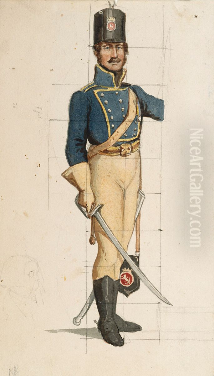 Sotilas Suomen sodan-aikaisessa uniformussa Oil Painting by Albert Edelfelt