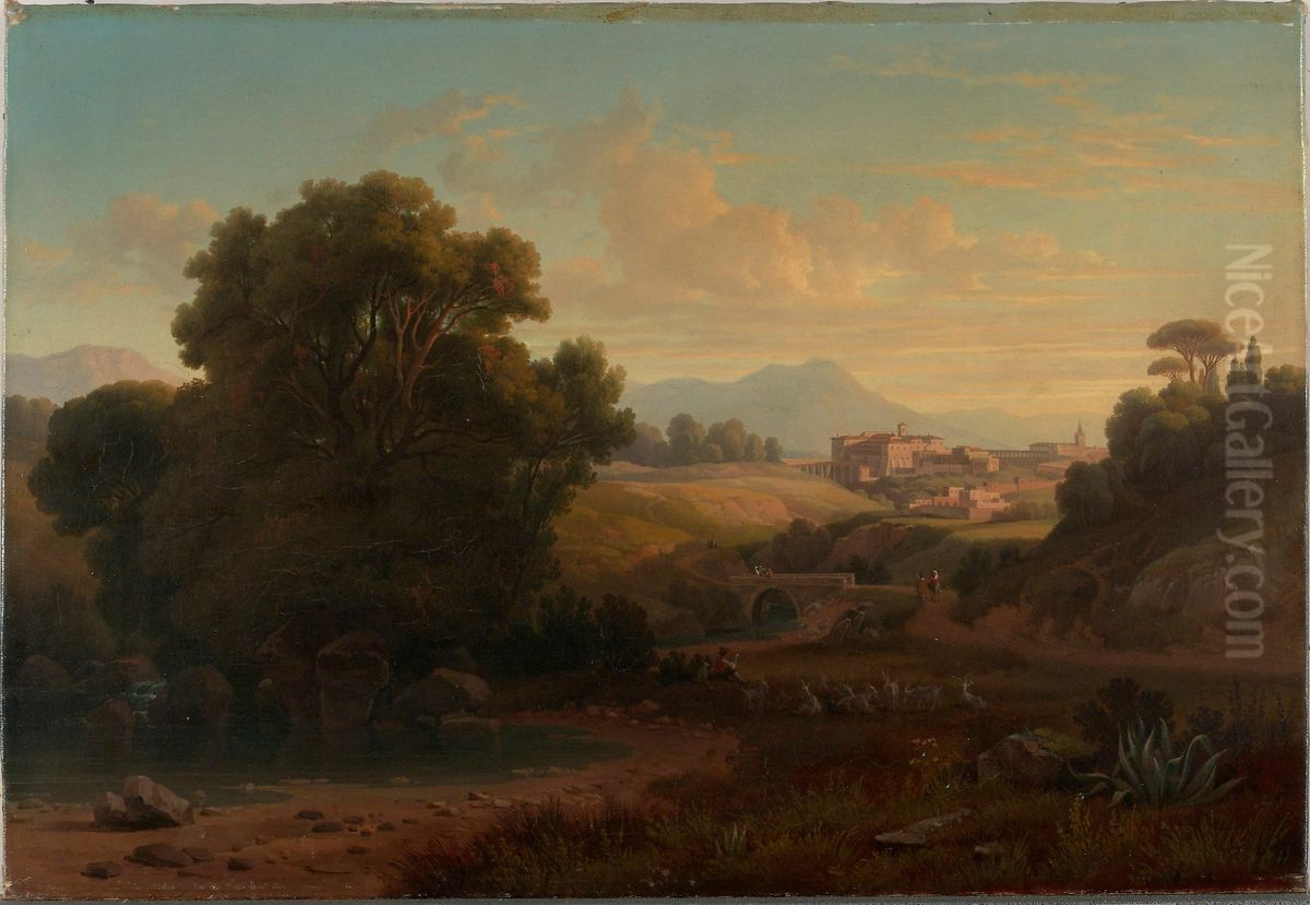 Landskap i Italien Oil Painting by Gustaf Wilhelm Palm