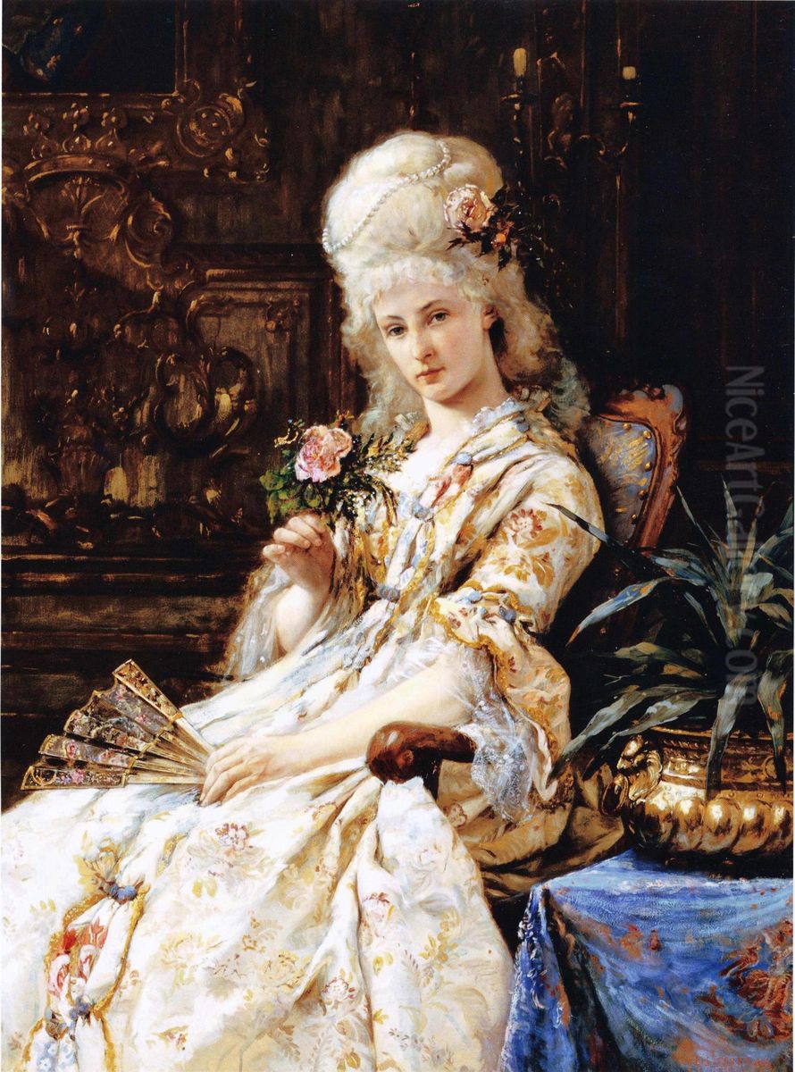 Nainen ja ruusu Oil Painting by Erik Johan Lofgren