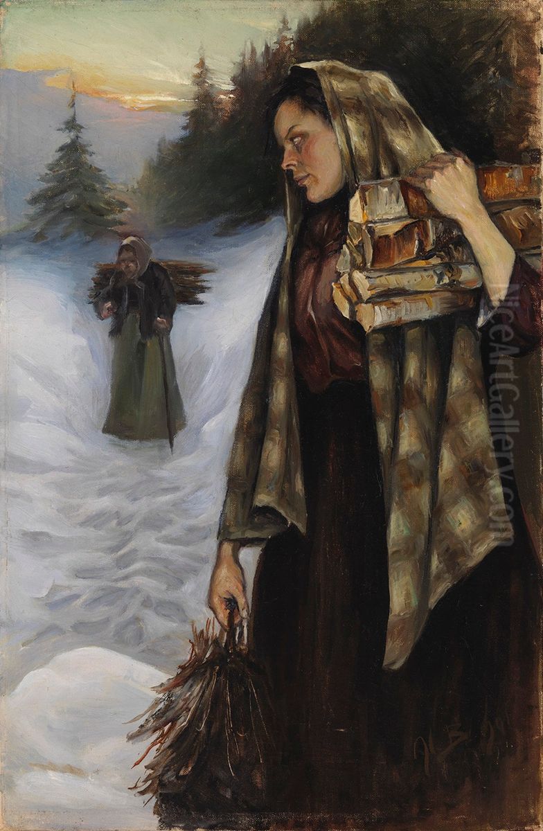 Wood Gatherers Oil Painting by Helmi Biese