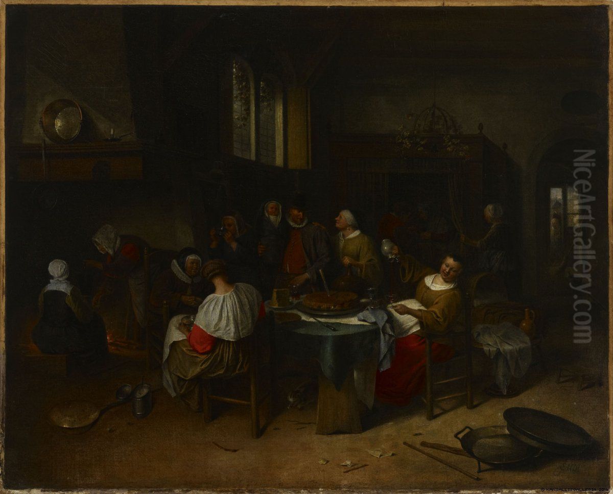 The Christening Feast Oil Painting by Jan Steen