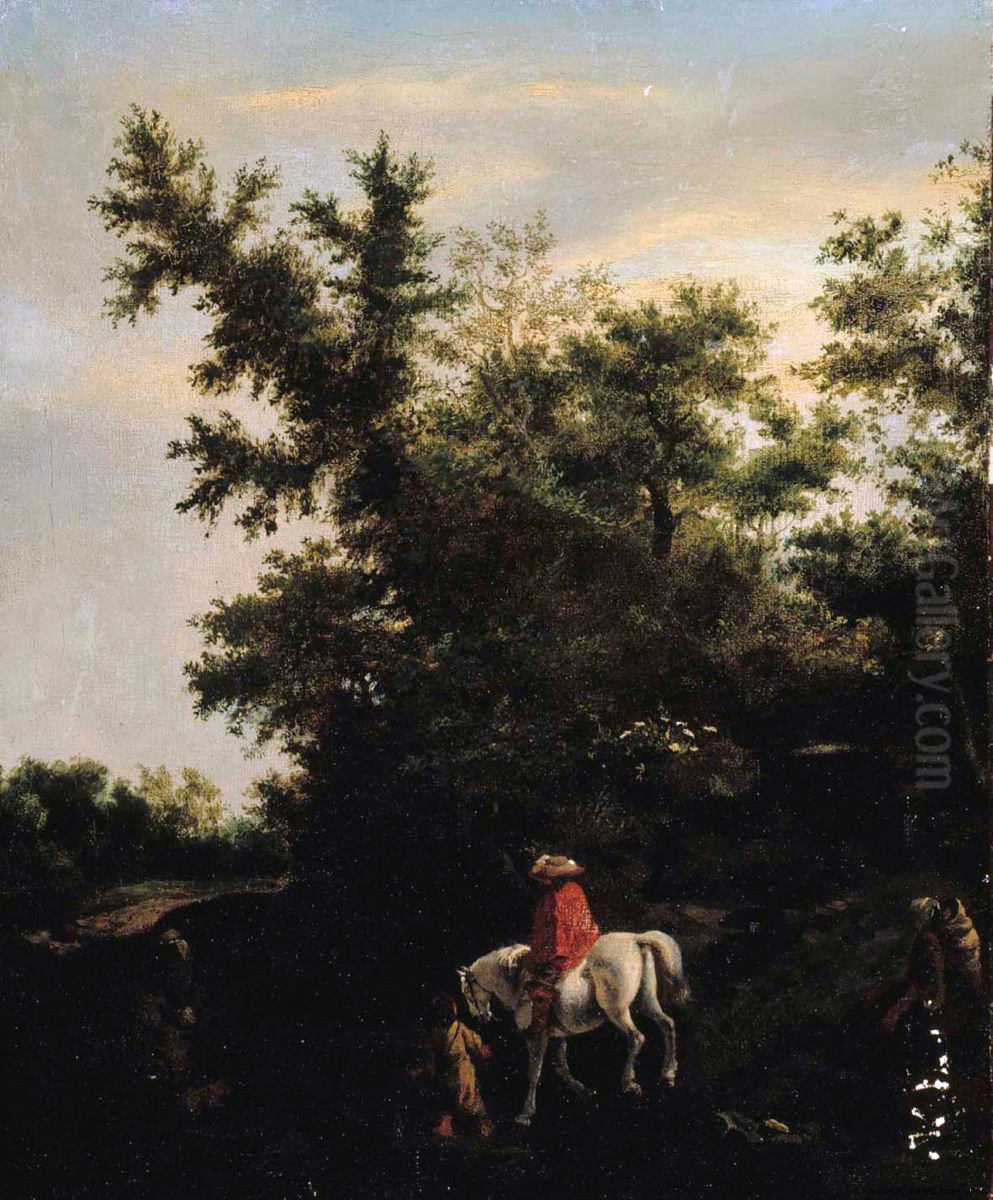 Travelers on a Forest Road Oil Painting by Jacob Van Ruisdael