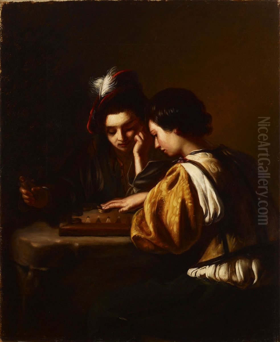 Lautapelin pelaajat, kopio Bartolomeo Manfredin mukaan, osa Oil Painting by Ida Silfverberg